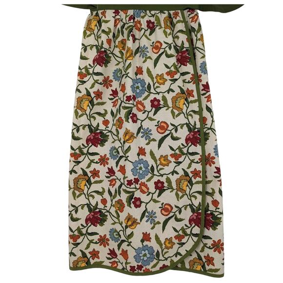 Beautiful Heavy Textured Cotton MAXI WRAP SKIRT Vintage 1970's ~ Jacobean Floral - Picture 5 of 11